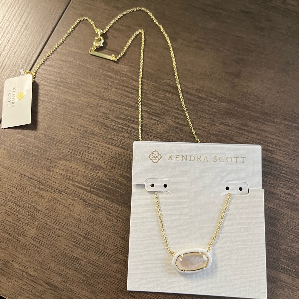 Kendra Scott Gold and White Necklace with Iridescent Pendant